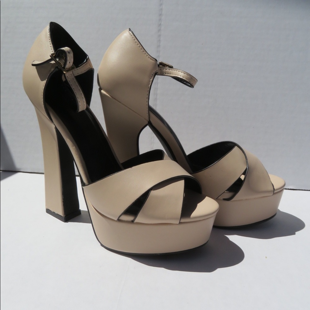 Nude Leather Platform Heels